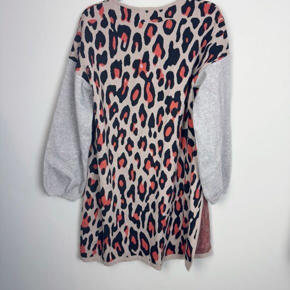 THML | Animal Print Thick Knit Open Front Cardigan Orange Gray Women’s Size M - Picture 8 of 9